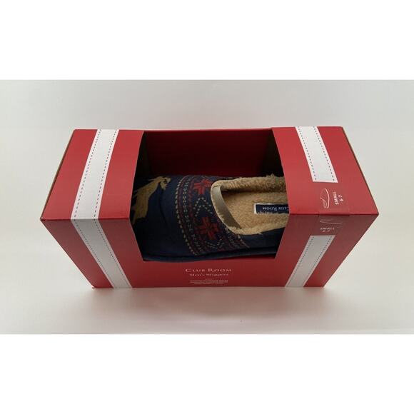 Club Room Men's Cushioned Moose Print Slip On Slippers Size Small 6-7 NEW - Picture 2 of 3